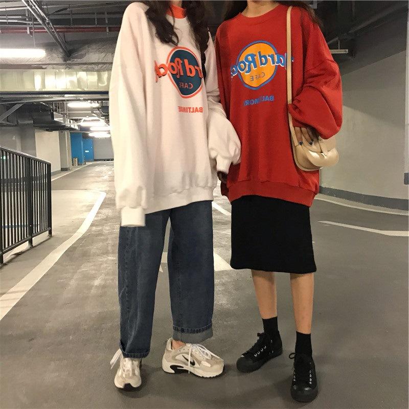 Super horká mikina s kulatým výstřihem pro dámský podzimní nový tenký kabát korejský styl příliv Harajuku BF studentský volný top