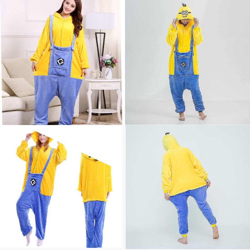 Minions Fleece Onepiece Sleepwear With Hooded Design For Family Lounge And Sleep