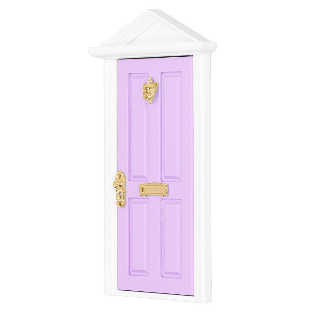 Mini Wooden Door Bright Color Vivid Details Smoother Edge Dollhouse Miniature Fairy Door for 1:12 Doll House GiftsLight Purple