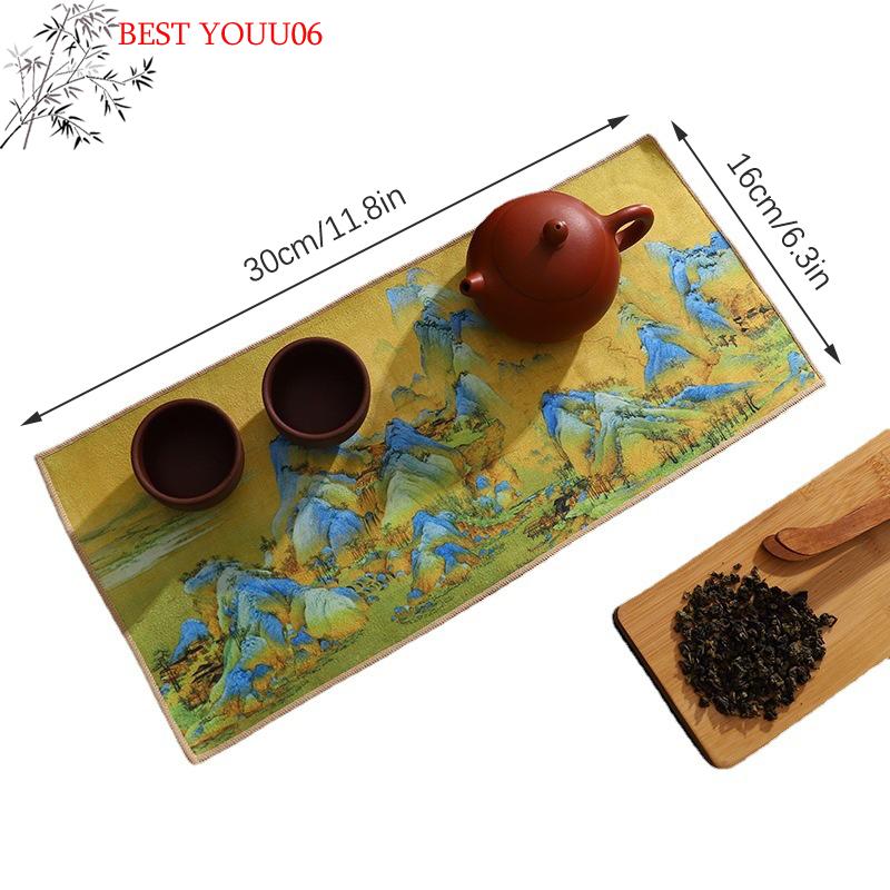 Hot 30*16cm Chinese Professional Rag Painted Thick Tea Towel Super Absorbent High-end Tea Cleaning Set Cup Mat Accessories