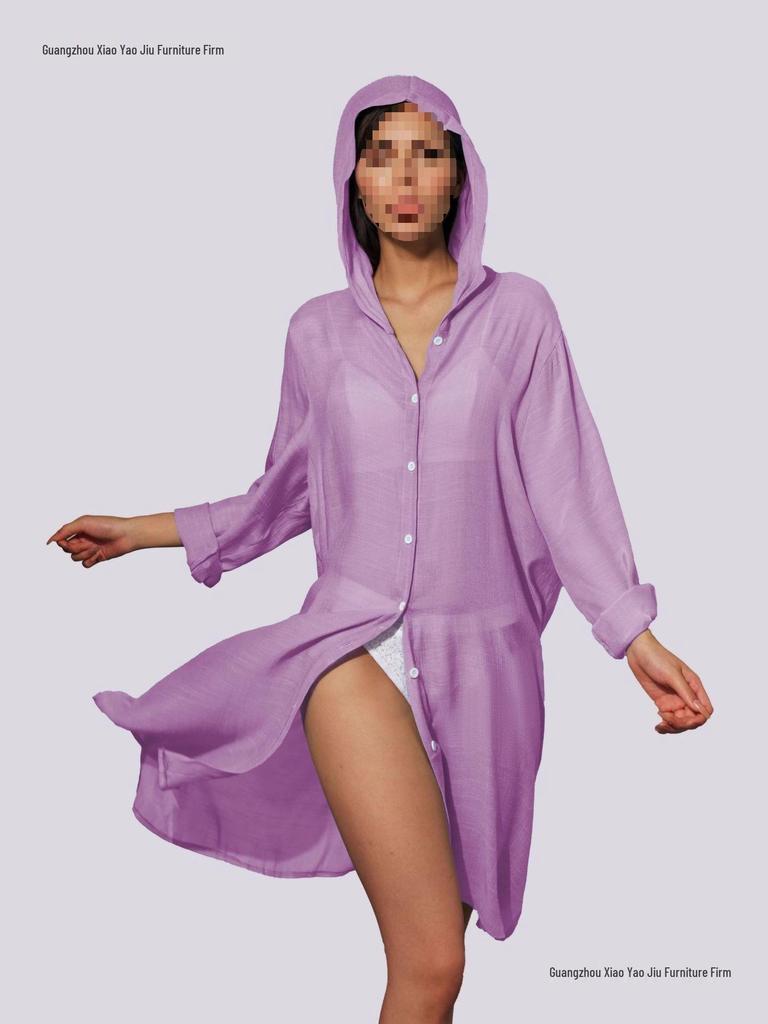 Damen Langarm Kapuzen Strand-Überwurf Strickjacke