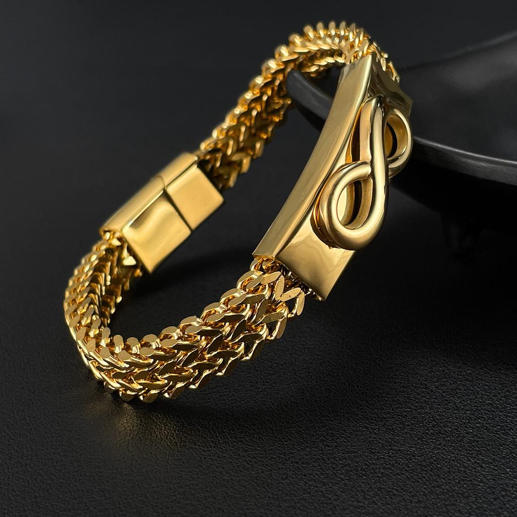 Gold Stainless Steel Infinity Bracelet Men Women Classic Cuban Link Chain Bracelet with ID Bar Romantic Gift