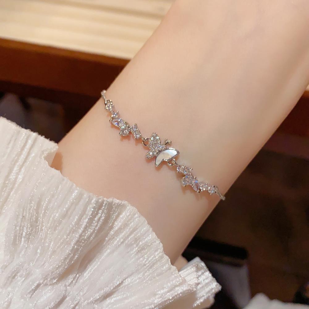 French-style Minimalist Luxury Versatile High-end Shimmering Zircon Copper Chain Link Bracelet Women's Vintage Silver/Gold Gift