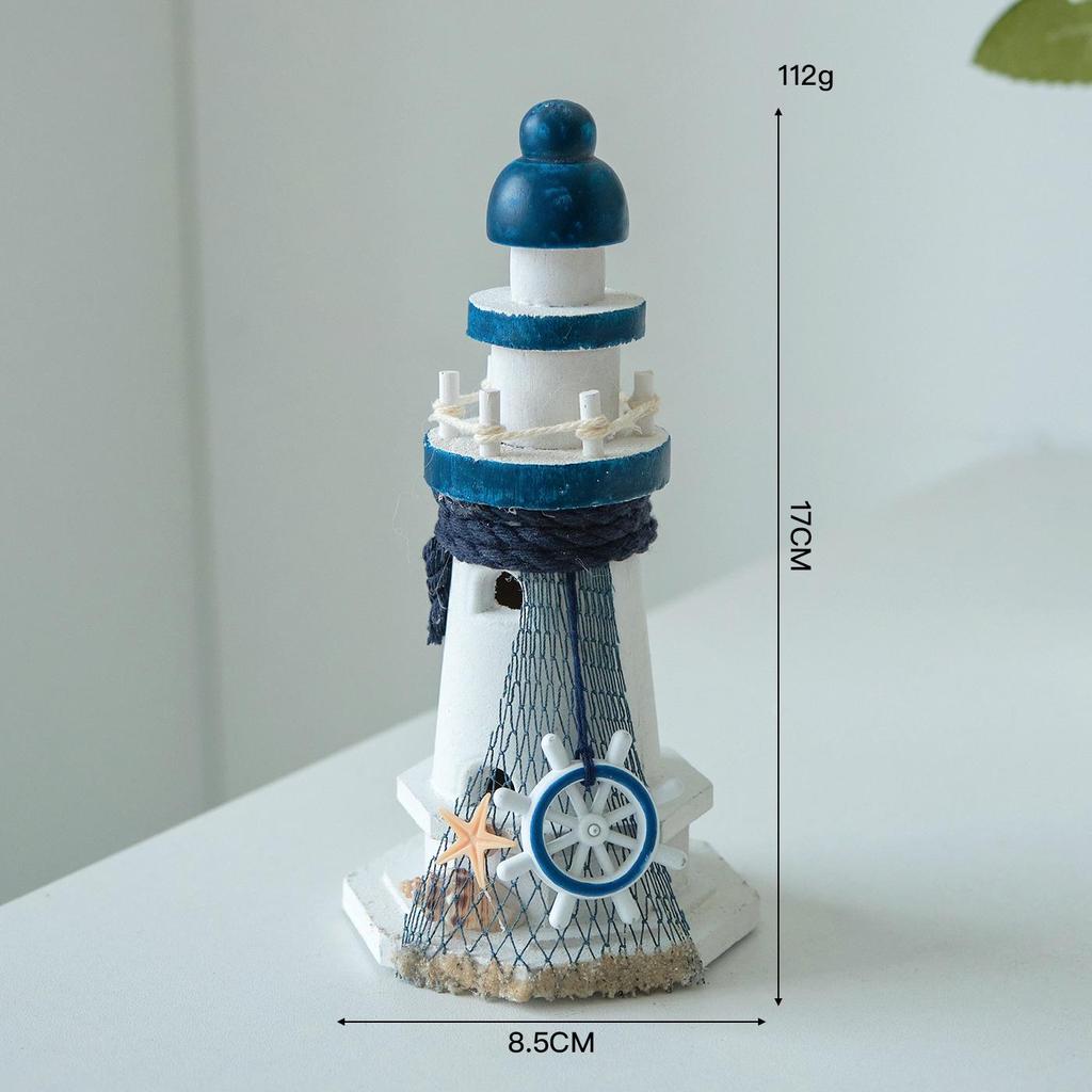 Mediterranean Wooden Lighthouse Figurine - Creative Ocean Decor & Gift