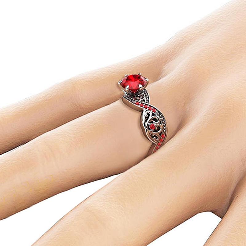 Luxus Damen Weißgoldring, Roter Korund Zirkon Mikro-Inlay Ring Schmuck.