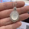 Natural Ice Chalcedony Pendant Women's Jadeite Inlaid Gemstone Transparent White Jade Pendant Agate Necklace Hanging Pendant