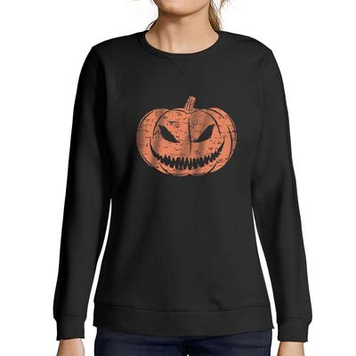 Women's Graphic T-Shirt Sweatshirt Pumpkin Face T-Shirt Cute Casual Fall Halloween Tee Tops Deep Black