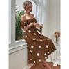 Women's Polka Dot Midi Dress Square Neck Puff Sleeve Fit and Flare Party Dress
