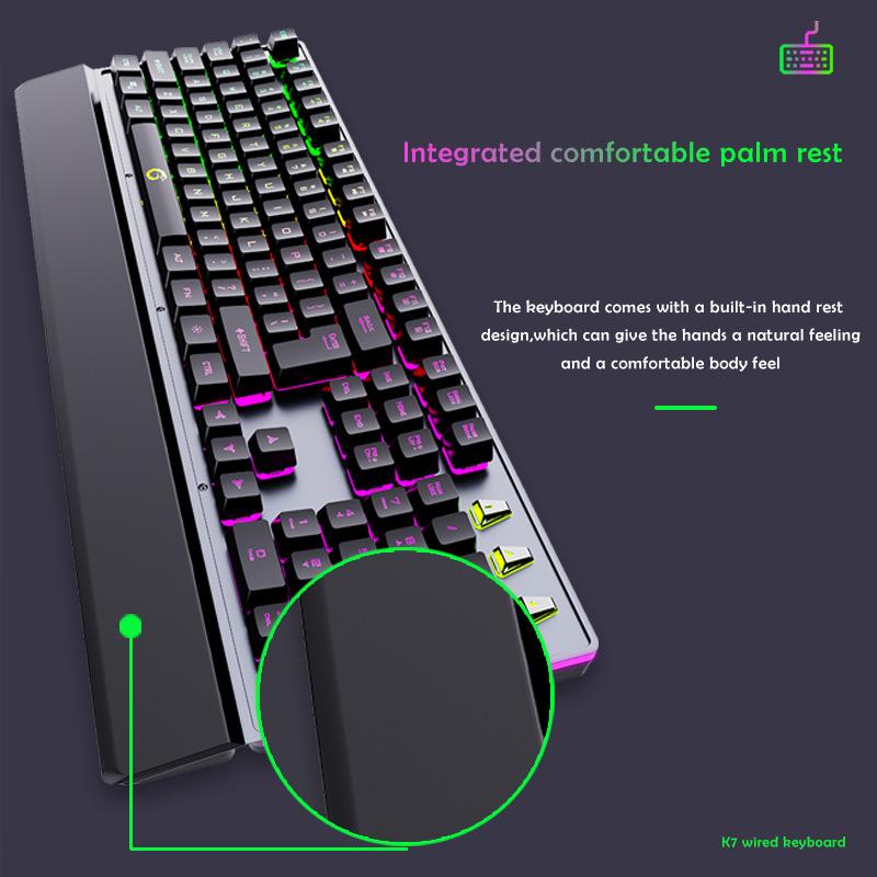 Mechanical Wired Gaming Keyboard and Wrist Rest Rainbow LED Backlit,Ergonomic Full Size Quiet Silent USB Keyboard for Computer