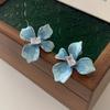 Fresh Rhinestone Exquisite Flower Blue Stud Earrings Niche High-end Light Luxury Earrings Personality Temperament Versatile Earrings