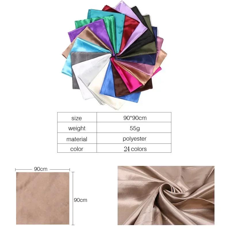 90X90 Satin Silk Scarf Hijab Solid Women Shiny Square Wrap Shawl Head Neck Cover Plain Hair Tie Band Beach Hijab Female Foulard