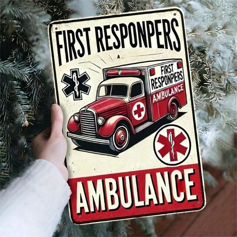 

Vintage Ambulance Metal Poster Retro First Responder EMT Art for Garage Wall