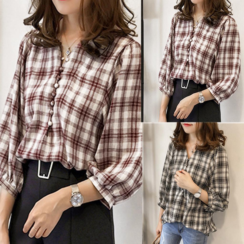 

Женская свободная повседневная рубашка в клетку с рукавом девять четвертей