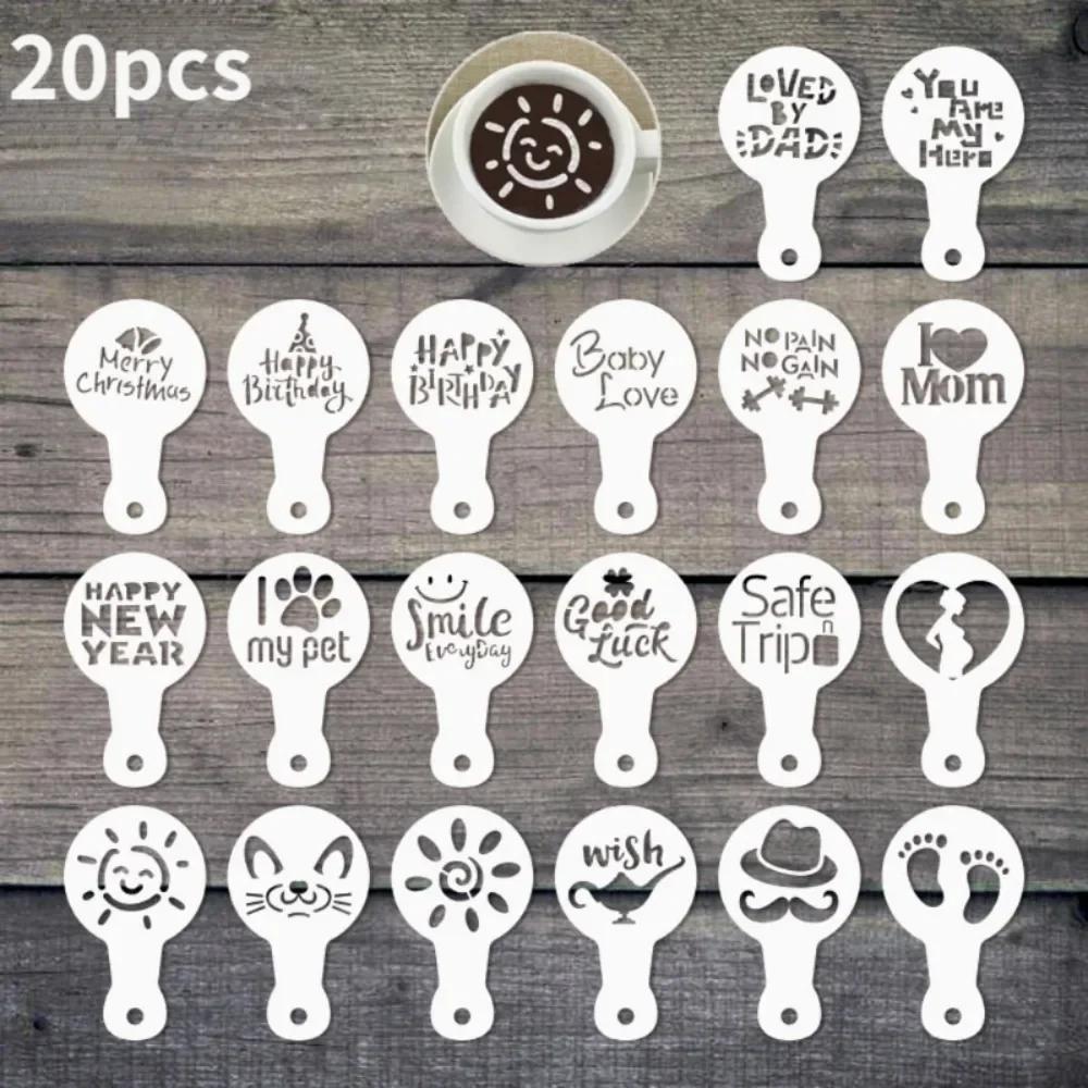

20PCS Reusable Coffee Stencil Set Latte Art Template Molds for DIY Cappuccino Hot Chocolate Decoration with Fun Designs
