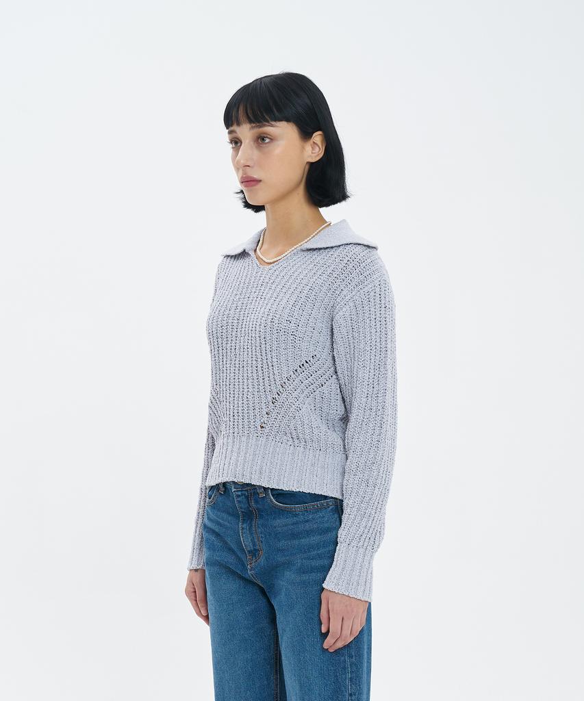 BLOND9 Volume Open Collar Boucle Knit_Gray
