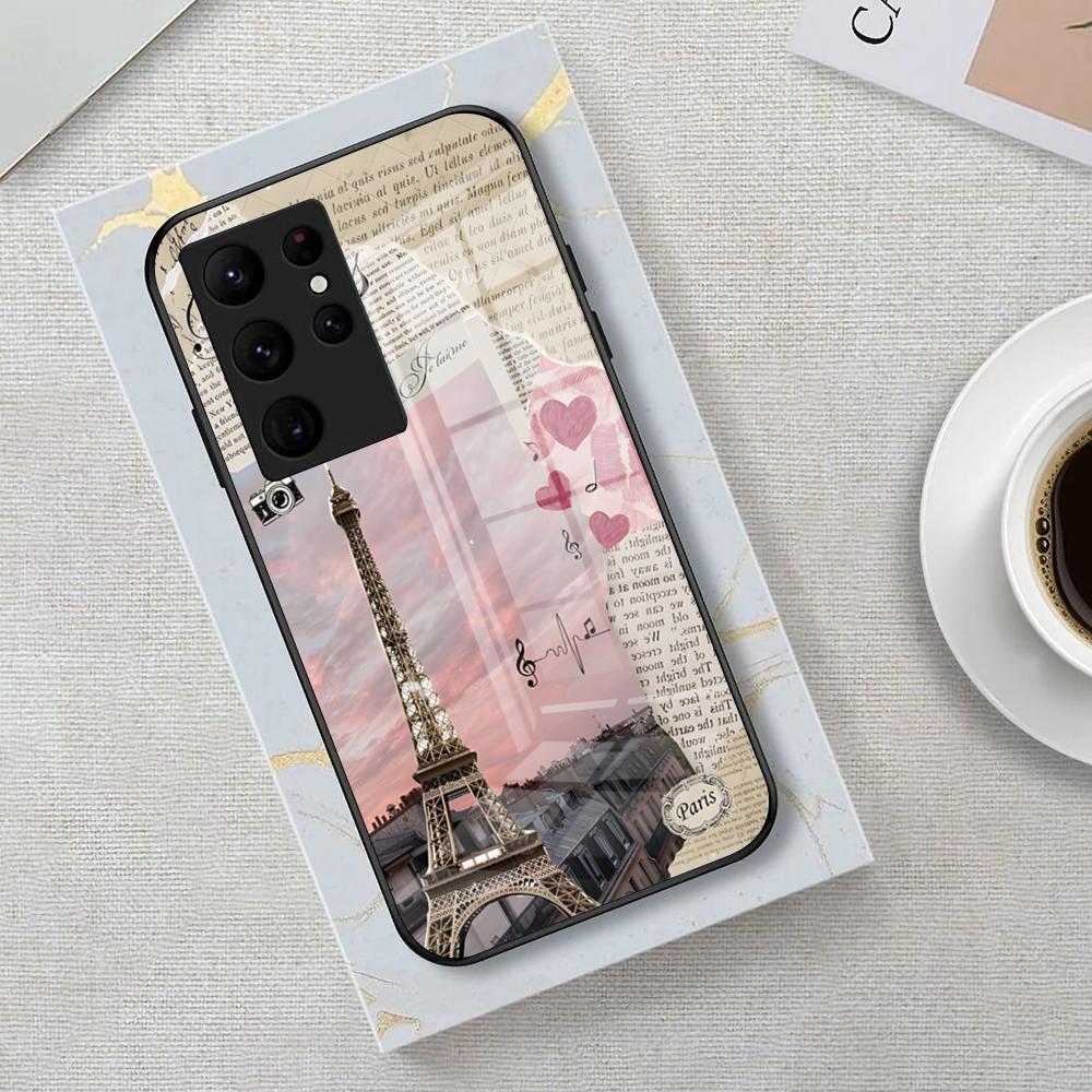 Romantic Paris Eiffel Tower Phone Case For Samsung S26 S25 Edge S24 S23 S22 S21 S20 Ultra Plus FE Glass Cover