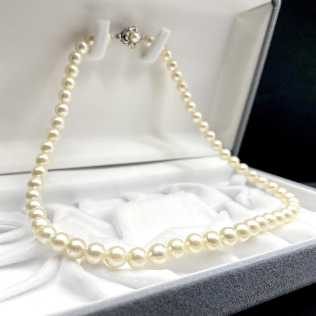 Akoya Pearl Necklace Natural Jewelry Pink Beige Approx. 41cm 6.5mm–7.0mm 27.0g Silver Clasp w/Box
