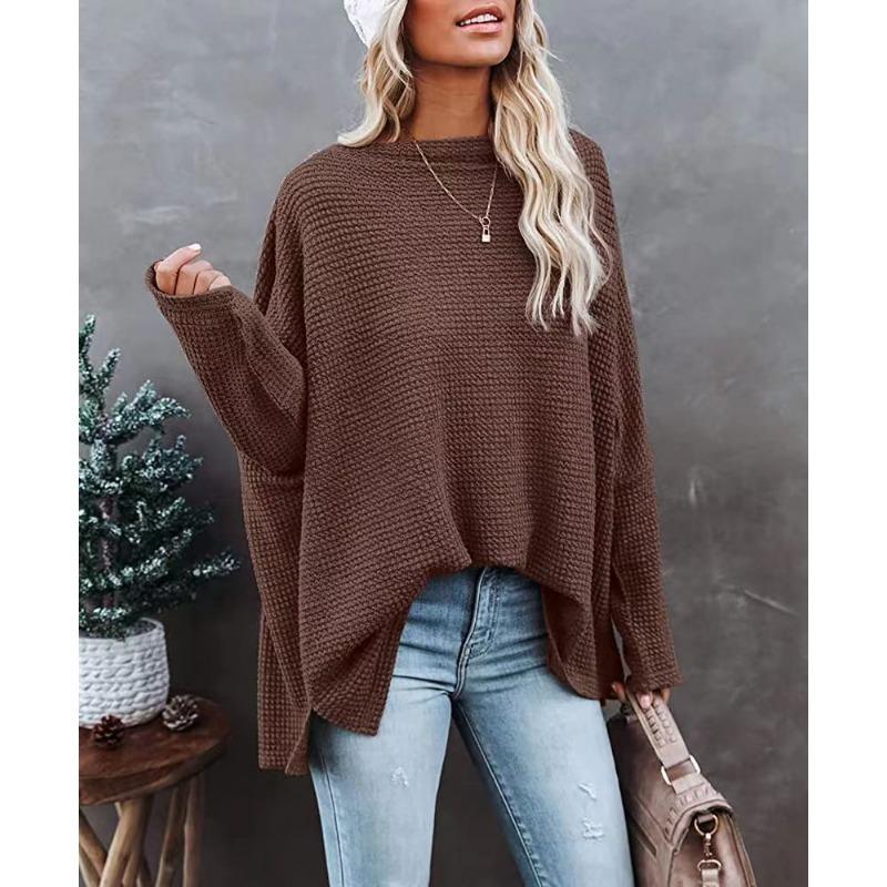 Spring Autumn Women T-shirt Casual Off Shoulder Long Sleeve Waffle Knit Pullover Sweater Pullovers Tops