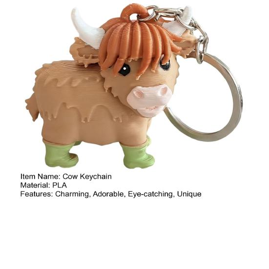 Highland Cow Keychain 3D Printed Animal Bag Pendant Cute Cow Gifts for Women Cowgirl Backpack