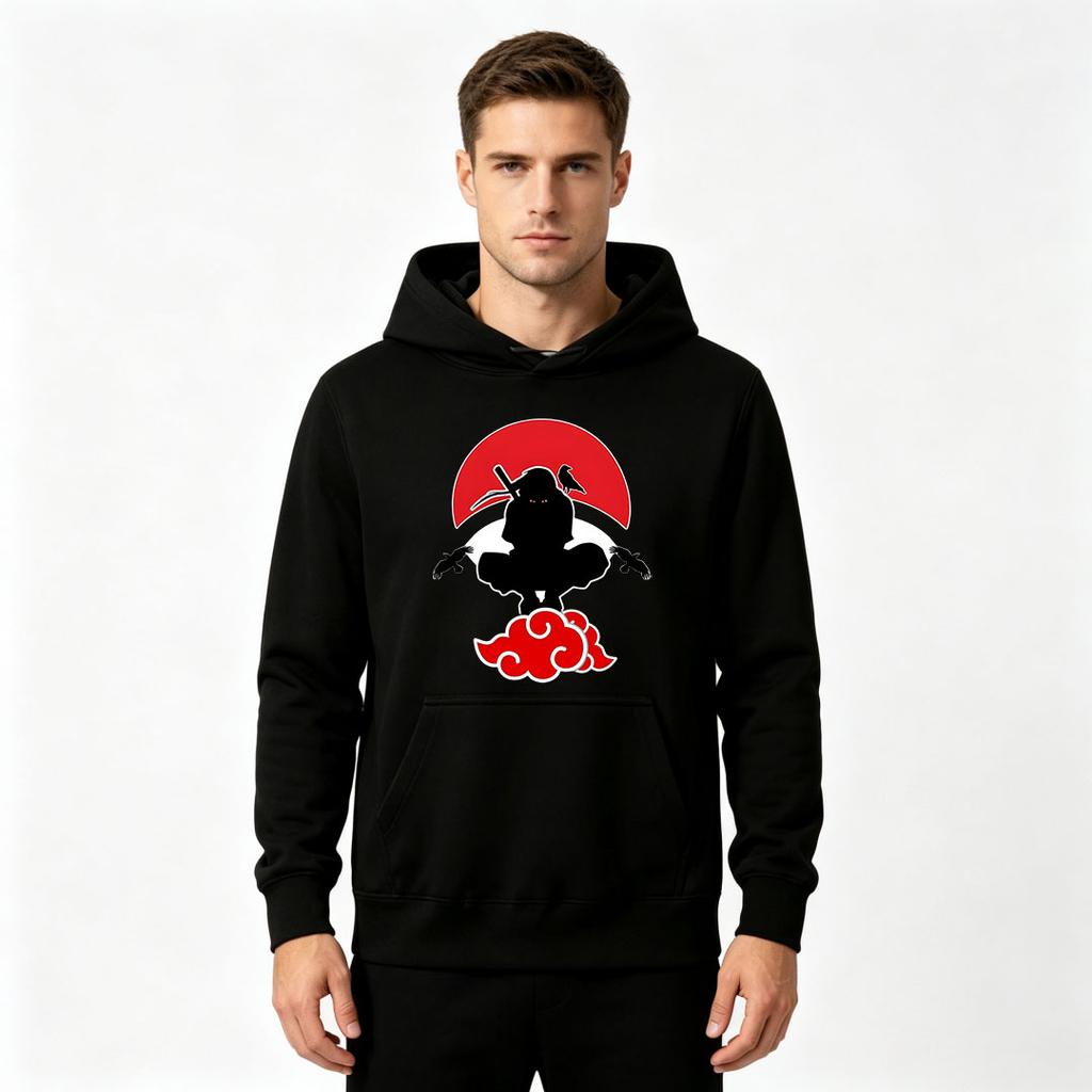 Men's Graphic Print Pullover Hoodie, Anime Character Silhouette Print Casual Long Sleeve Sweatshirt for Daily Wear