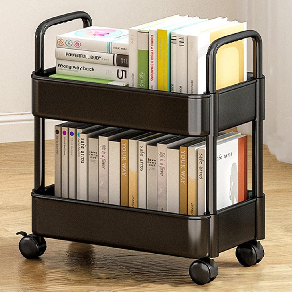 Mobile Bookshelf With 4 Wheels 20lbs Max Load Capacity Storage Rack Multifunctional Utility Storage Cart For Kitchen Bathroom (37 X 25 X 43.5CM)