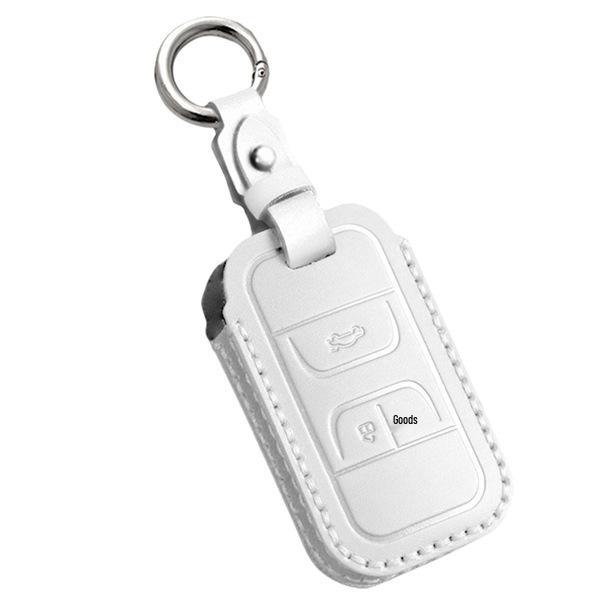 White Leather Car Key Cover - 1 Piece, Qi-compatible