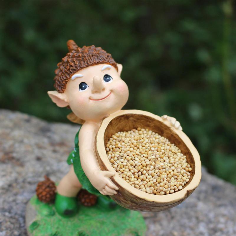 Fairy Garden Bird Feeder Ornaments Cartoon Sculpture Animal Feeding Trough Cute Lawn  Feeding Station Resin Craft Decoration