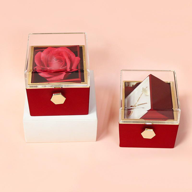 Valentine's Day Preserved Rose & Jewelry Gift Box with Soap Flowers and Necklace