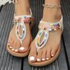 Fashion Colorful String Bead Bohemian Sandals Women Summer Non Slip Flat Heel Beach Sandles Woman Elastic Band Clip Toe Gladiator Shoes