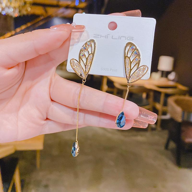925 Sterling Silver Butterfly Wings Zirconia Earrings - 2024 Korean Style Electroplated