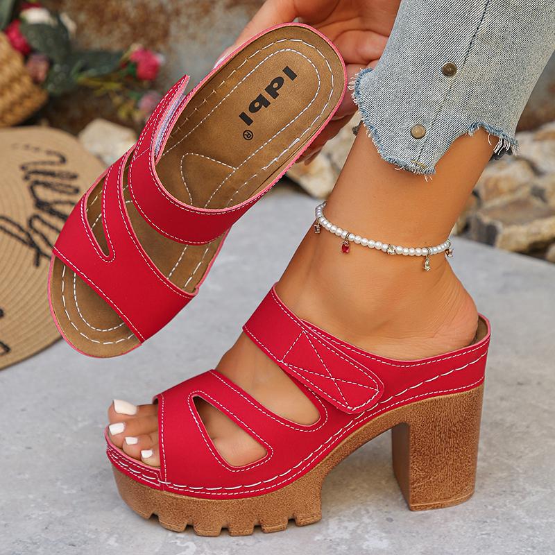Plus Size 43 High Heeled Sandals Women Vintage Peep Toe Platform Gladiator Sandals Woman Summer Thick Heel Slippers Female
