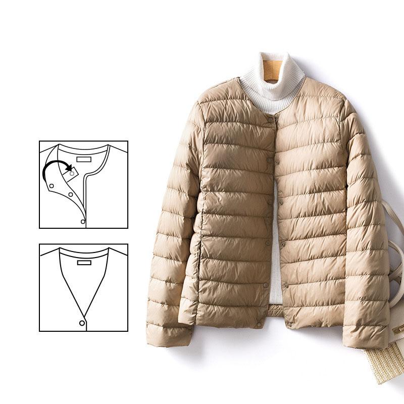 

Женский пуховик-подкладка с О-образным вырезом и переменным V-образным вырезом, женский зимний, сохраняющий тепло, без воротника, ультралегкий стеганый пуховик XS хаки