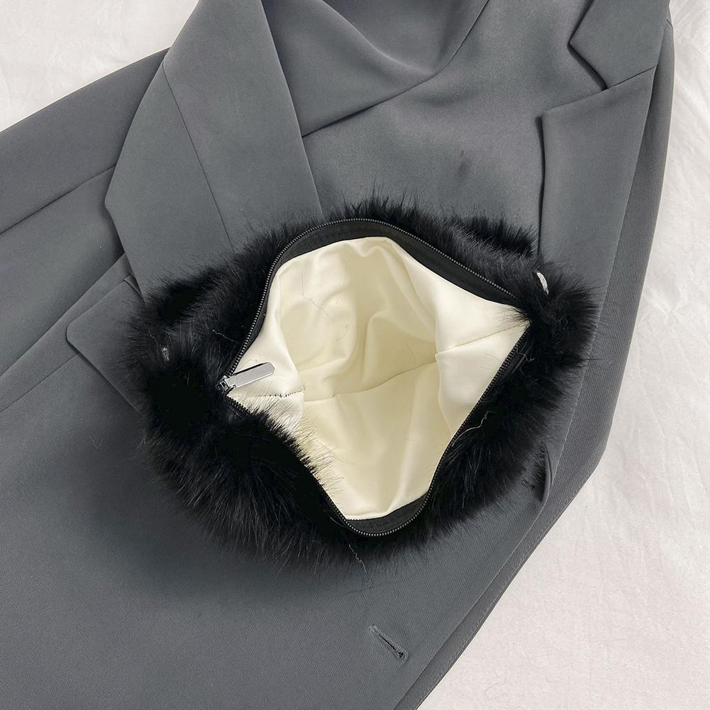 Women Chain Crossbody Bag Zipper Furry Tote Handbag Versatile Cute Satchel Bag Soft Girl Satchel Purse