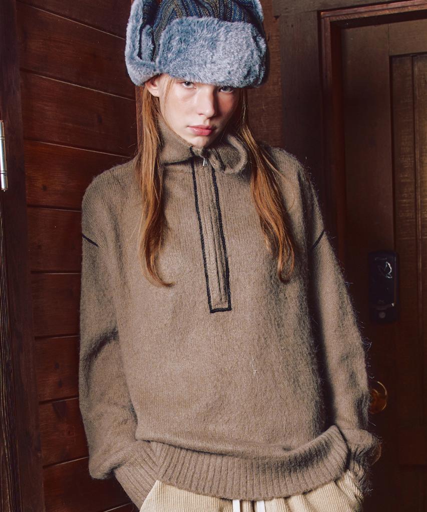 XTONZ Xtk176 Funnel Half Zip Knit (Mocha)