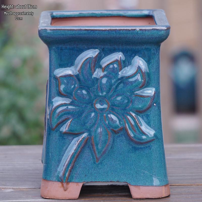 Handmade Terracotta Succulent Pot, Large Square with Gloss Glaze and Breathable Design.