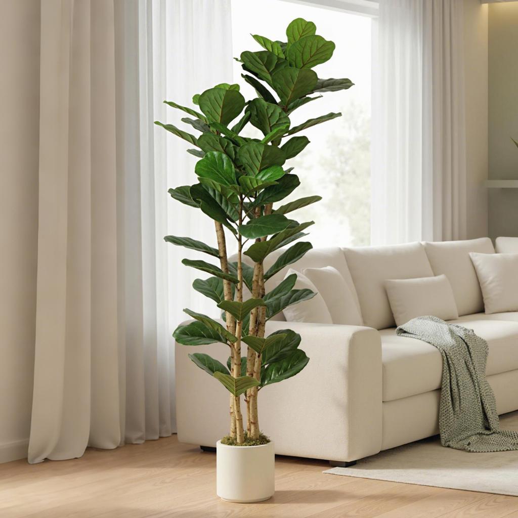 Artificial Indoor Plant, 180 cm Fiddle-Leaf Fig, Plastic Pot, Solid Wood Trunk, Green