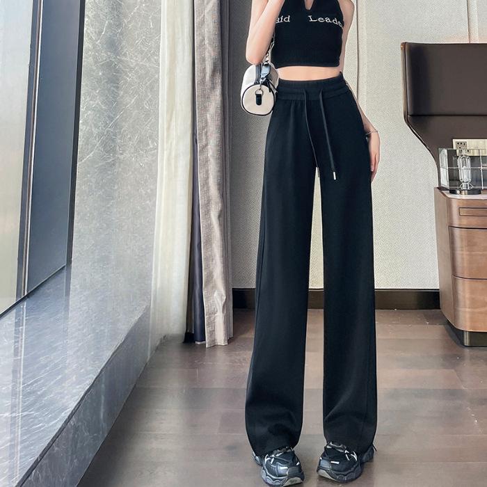 Graue Jogginghose für Damen im Frühling und Herbst Aktualisierte High-Waist Straight-Leg Jogginghose Freizeit Kleine Banane Wide-Leg Hose