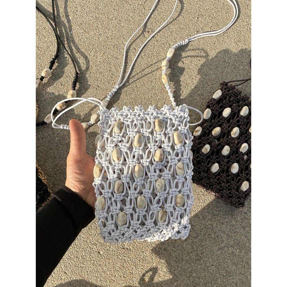 Fashion Hollow-out Crossbody Phone Bag Handmade Large Capacity Woven Crochet Bags Versatile Casual Shoulder Bag for Women