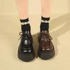Autumn Solid Faux Leather Women Shoes Japanese Lace Up Mary Jane Shoes Simple Round Toe Students Thick Platform Pumps Leisure