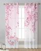 Japanese Style Sakura Cherry Blossom Pink Flower Tulle Curtains Living Room Kitchen Window Decoration Voile Sheer Curtain