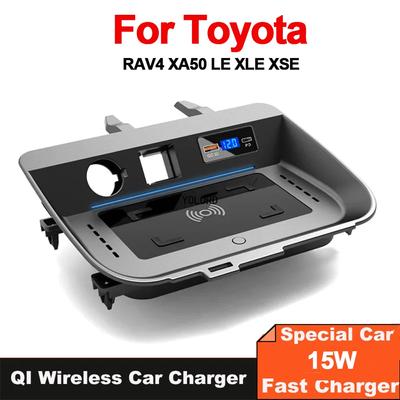 15W Car Wireless Charger Mobile Phone USB Q3.0 Fast Charging Board For Toyota RAV4 XA50 LE XLE XSE 2019-2023