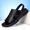 Fashion Men's Beach Shoes Crocodile Pattern Sandals High Quality  Leather Non-slip Men Slippers Breathable Two Uses Men's Sandals Shoes