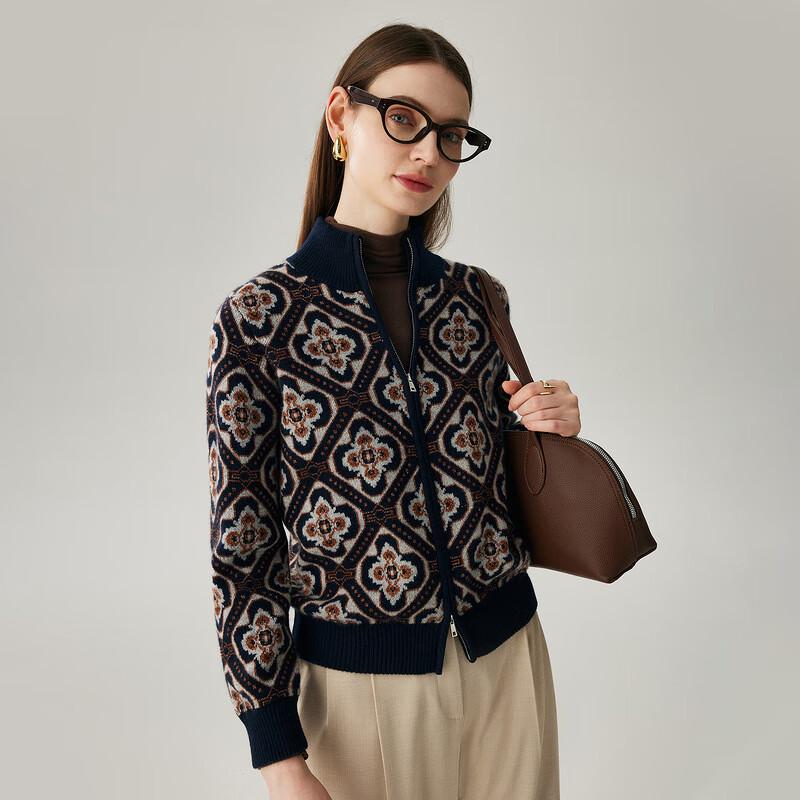 Zhaojun Women's Thick High-Neck Jacquard Cashmere Cardigan