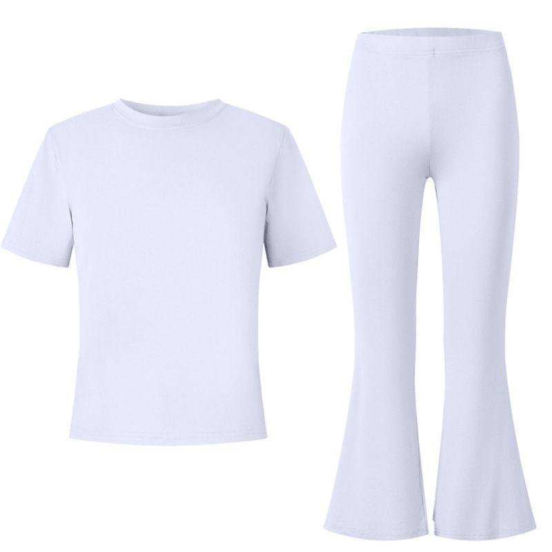 8-12 Years Girls' Solid Color T-shirt and Flare Pants Set Casual Clothes