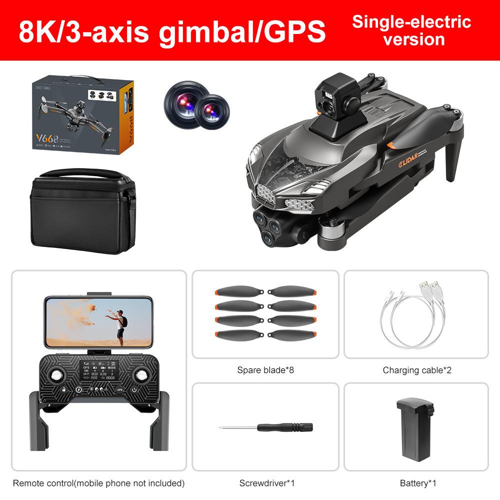 V668 GPS Drone 8K Professional 3-Axis PTZ HD Three Camera 5G WIFI FPV Dron 360° Intelligent Obstacle Avoidance Brushless Motor RC Quadcopter Toys