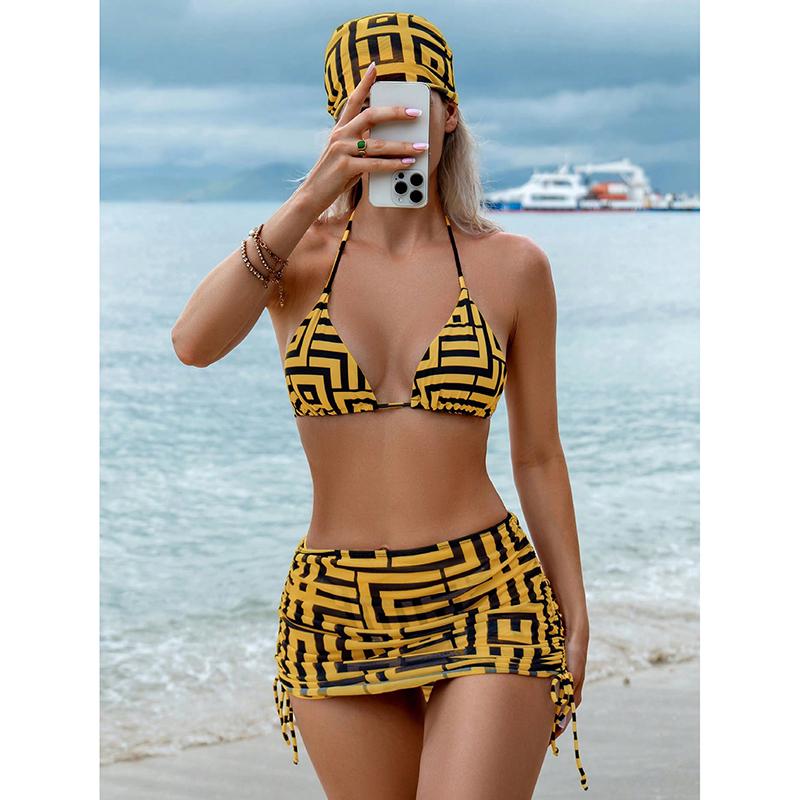

Сексуальный клетчатый комплект бикини женский халтер пуш-ап плиссированный на кулиске сетчатая юбка купальник из 3 предметов пляжный купальный костюм купальник XL жёлтый