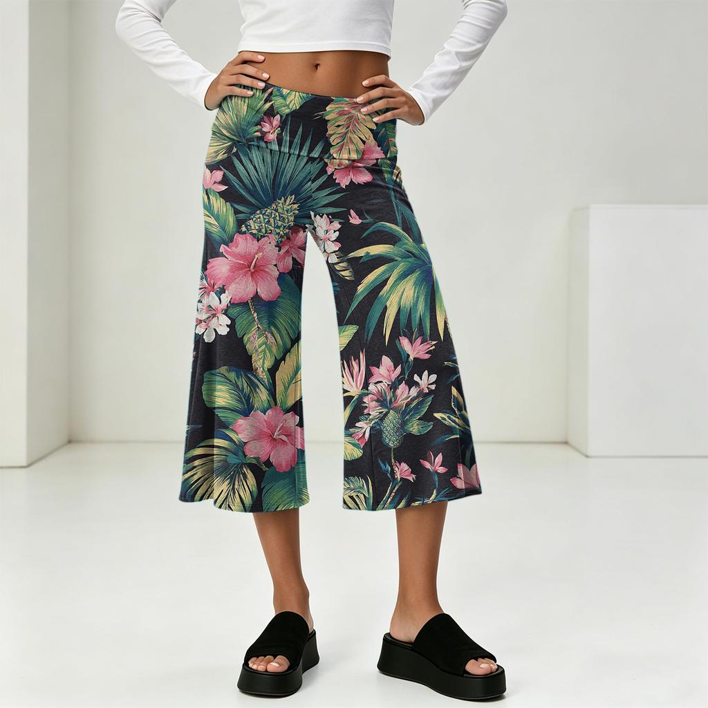 Fashionable Women's Summer Leisure Vacation High Waist Wide Leg Cropped Pants