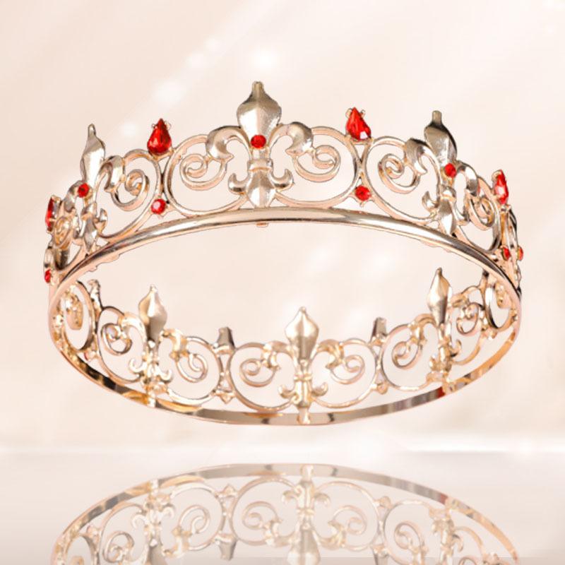 Baroque Fashion Alloy Crystal Crown Men's Full Round Crown Birthday Party Prom Men's Crown Tiara Crown