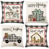 New Home Christmas Pillow Linen Black and White Checkered Cartoon Print Pillow Case Holiday Dress Up Cushion