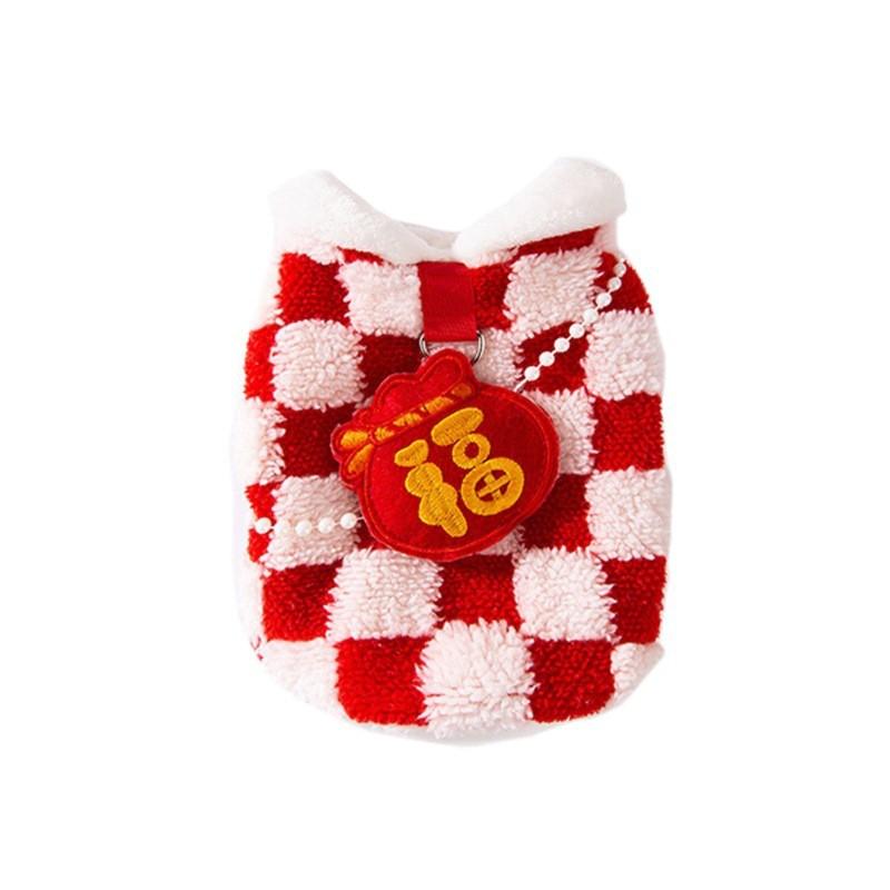 Winter Warm Pet Dog Coat Chinese Style Red Tang Suit Small Dogs Cats Festive New Outfit